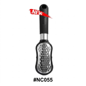 A centered, high-resolution product photograph of an ergonomic foot rasp callus remover set against a pure white background