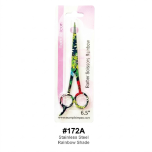 A 6.5-inch professional barber shear from the "beauty icon" brand, featured in its retail blister pack packaging on a clean, pure white background. The packaging itself is a standard hang-tab style with a clear plastic front protecting the scissors against a printed paper card