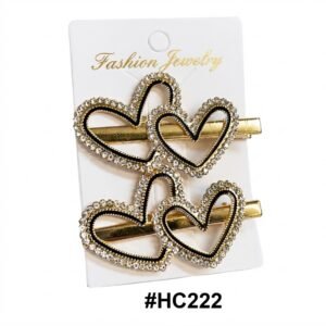 Fashion Jewelry, Gold Heart-Shaped Rhinestone Hair Clips #HC222