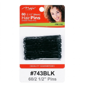 Alt Text: Magic Collection brand (Item #743BLK) hair pins ka pack, jis mein 60 black,