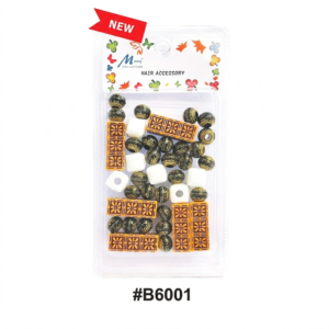 A clear blister pack displaying an assortment of hair beads from the Mauri Collection. The set features decorative orange rectangular beads
