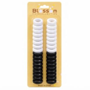 Candie Two-Tone Black & White Spiral Pony Rings 60pc #15022