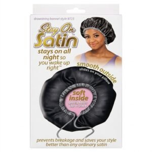 Stay On Satin Drawstring Bonnet - Black - Smooth Outside, Soft Inside - #9723BLK