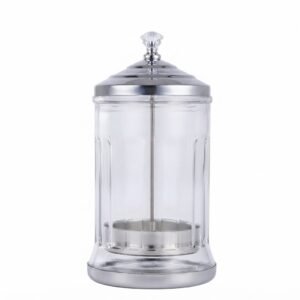 Large Clear Glass Sanitiser Disinfectant Jar with Chrome Lid and Base #0092S