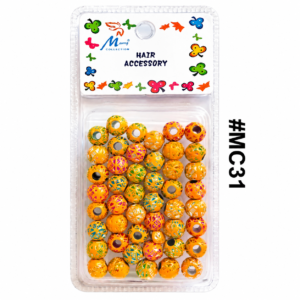 #MC31 orange patterned hair accessory beads pack in clear packaging on white background