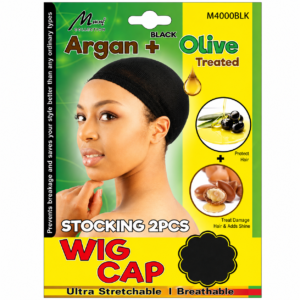 Argan + Olive Treated Stocking Wig Cap - 2 Pieces - Black - #M4000BLK
