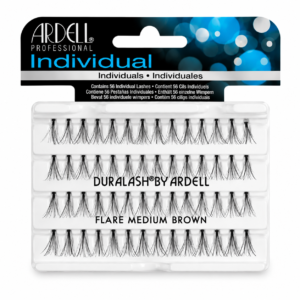 Ardell Professional Individual DuraLash Flare Medium Brown lash clusters with black lashes packaging on a pure white background