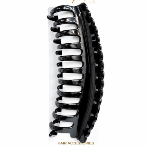 Black banana hair claw clip accessory on white background