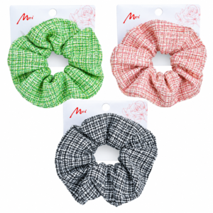 Mei Tweed Hair Scrunchies Green Pink Black Mixed Colours SC803