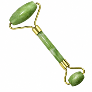 Double-Ended Green Jade Stone Facial Roller with Gold Frame FCROLL
