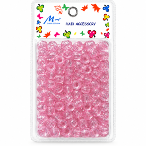 Transparent bright pink glitter hair beads in Murry Collection hair accessory blister pack