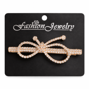 Rose Gold Rhinestone Bow Hair Pin with Clear Stones 37016