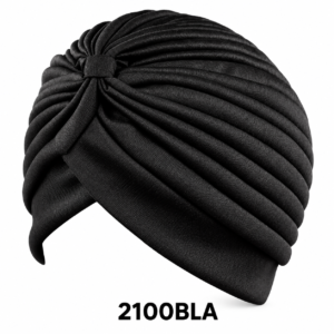 Black loose pleated turban headwear with front overlap – 2100BLA