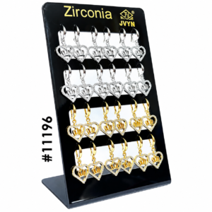 Zirconia Double Heart Style Hooked Earrings Display Pack Silver & Gold #11196