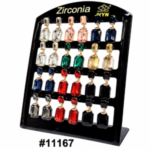 Zirconia black jewelry display stand with colorful rectangular crystal drop earrings
