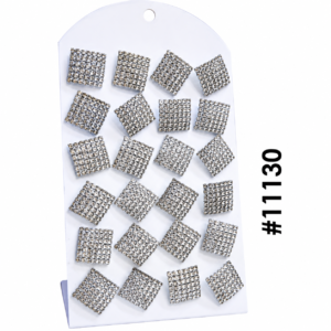 White jewelry display card with square crystal rhinestone earrings collection