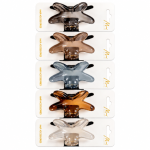 Transparent butterfly shaped hair claw clips in multiple colors displayed on white packaging cards