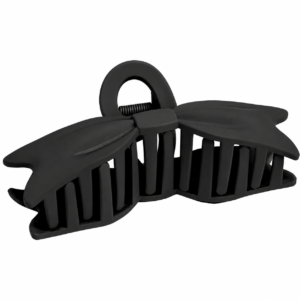 Black bow shaped hair claw clip on a white background
