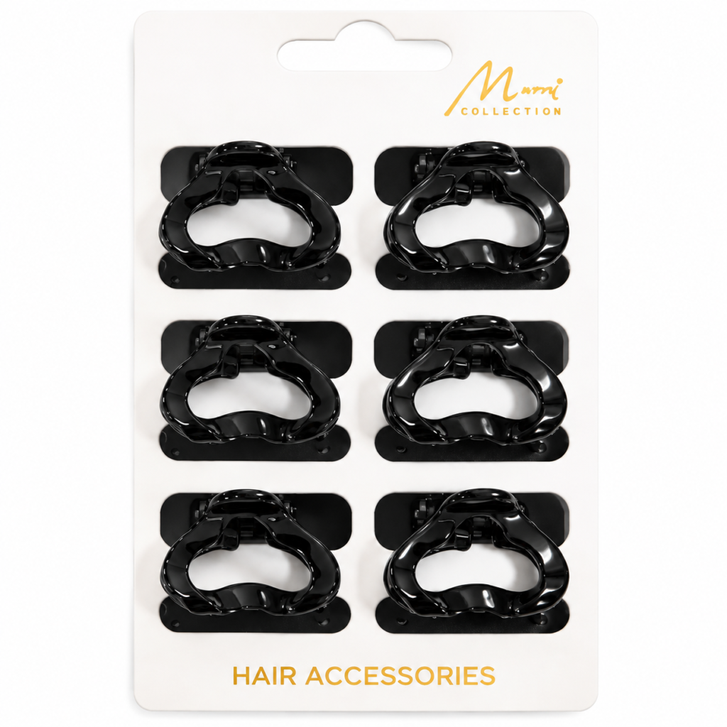 Murry Small Hair Clip Black Heart Shape 6Pcs #FC905