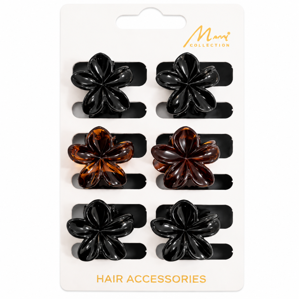 Small Hair Clip Blk/Bro Mix Flower Shape #FC901
