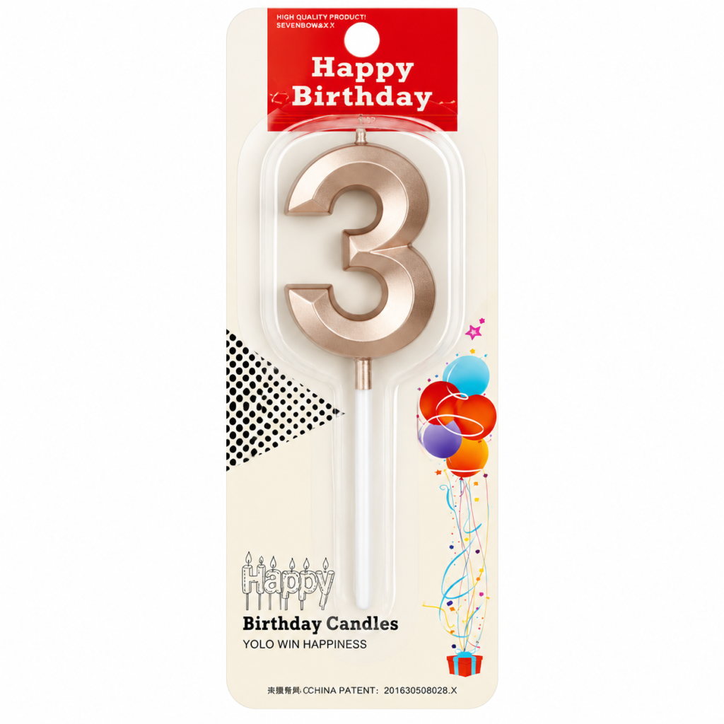 3 Birthday Candle Rose Gold and Silver #YEAR3