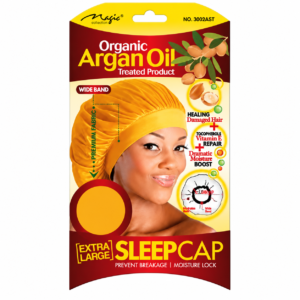 Organic Argan Oil Wide Band Sleepcap Yellow Bonnet with Vitamin E Repair and Moisture Lock