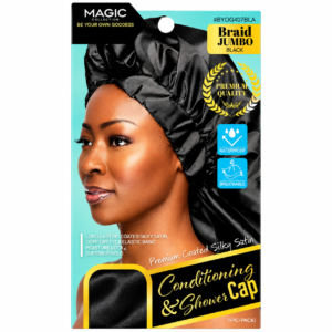 Magic Collection Braid Jumbo Black Premium Coated Silky Satin Conditioning & Shower Cap – BYOG407BLA