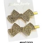 Fashion Jewelry, Gold Bow Hair Clips with Crystal Embellishments #HC223