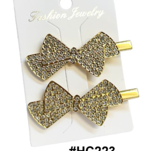 Fashion Jewelry, Gold Bow Hair Clips with Crystal Embellishments #HC223