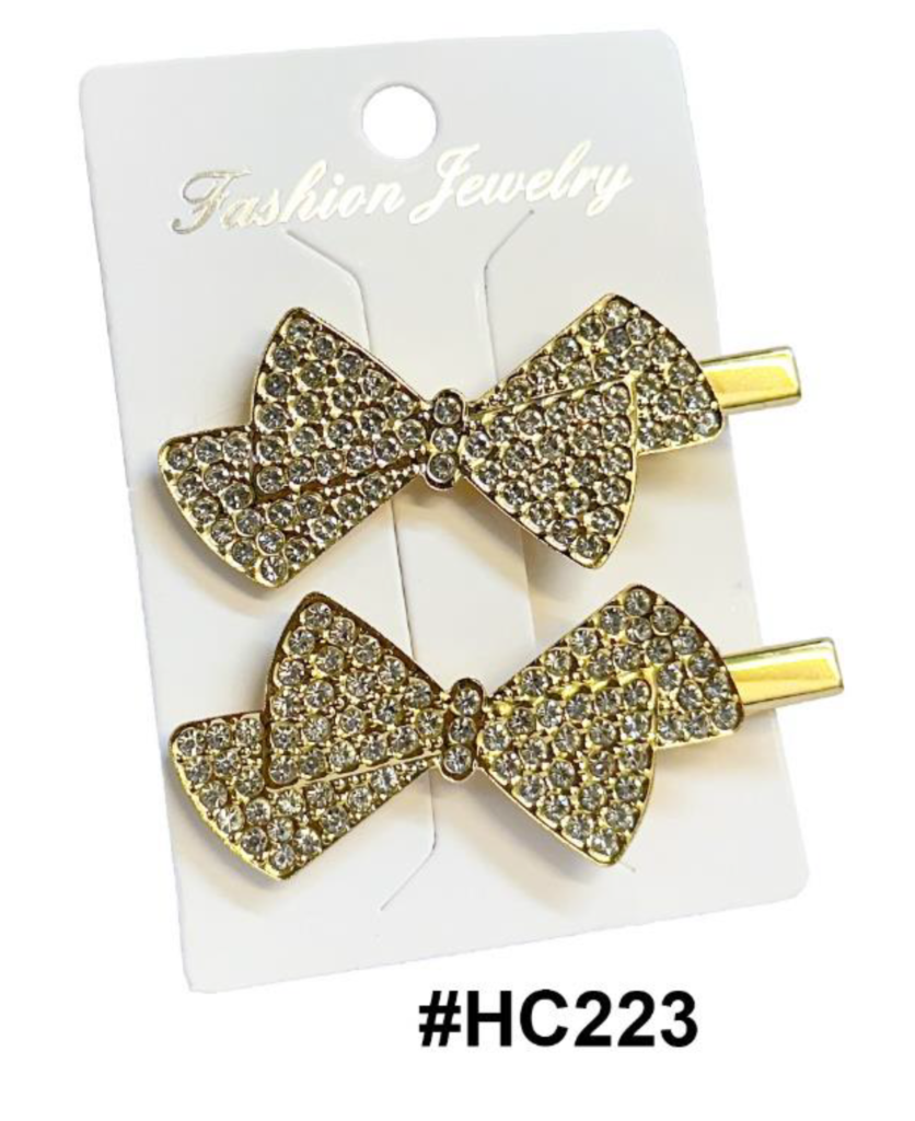 Fashion Jewelry, Gold Bow Hair Clips with Crystal Embellishments #HC223