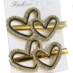 Fashion Jewelry, Gold Heart-Shaped Rhinestone Hair Clips #HC222
