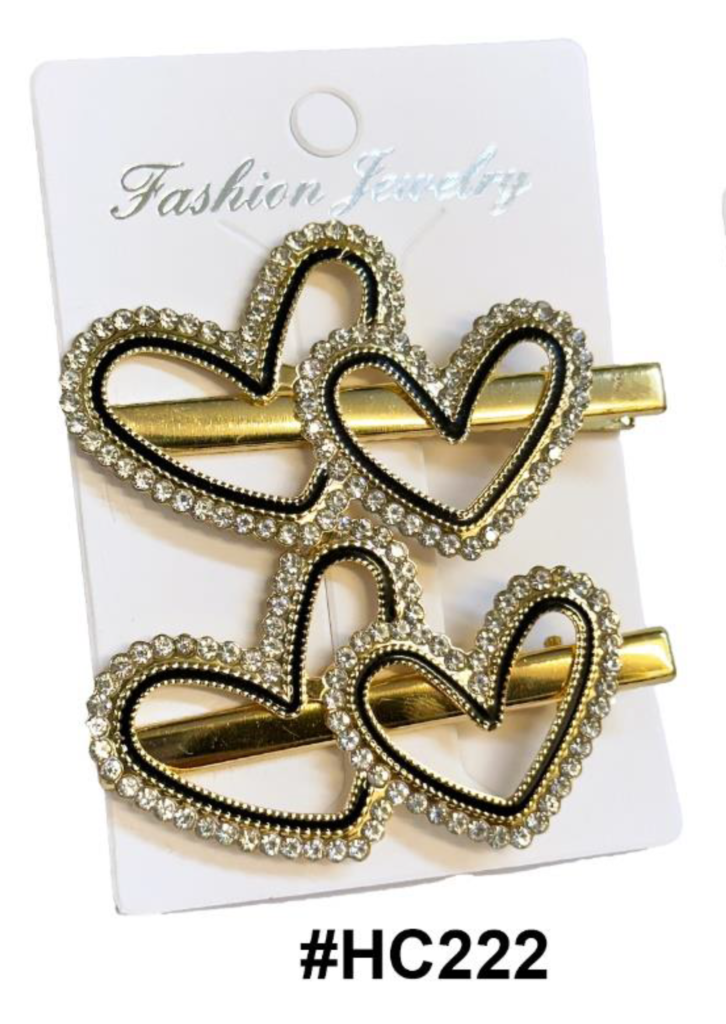Fashion Jewelry, Gold Heart-Shaped Rhinestone Hair Clips #HC222