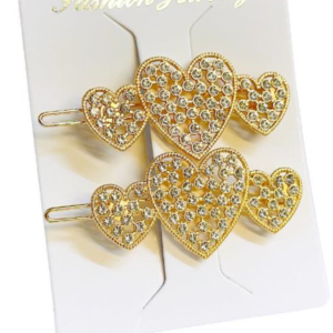 Fashion Jewelry, Gold Triple Heart Rhinestone Hair Clips #HC226