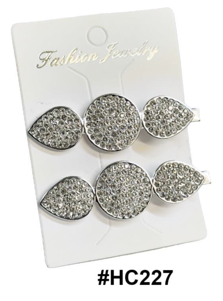 Fashion Jewelry, Silver Rhinestone Teardrop Hair Clips #HC227