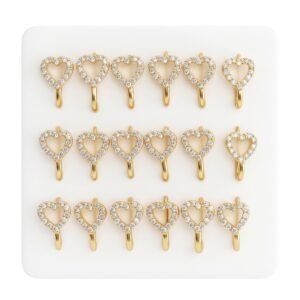 Gold Heart Crystal Nose Pins 15-Pack Display Card #NC61