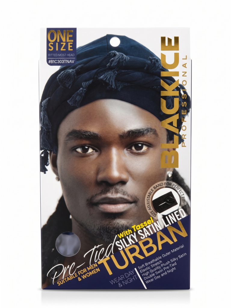 Pre-Tied Turban Navy W/Tassel #BIC303TNAV