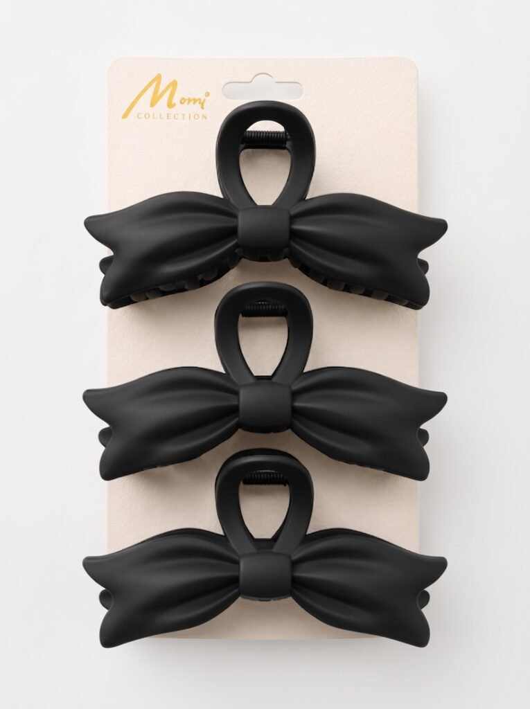 Jaw Clip 3pc On Card Large Bow Style Black Mate #CL1104BLK