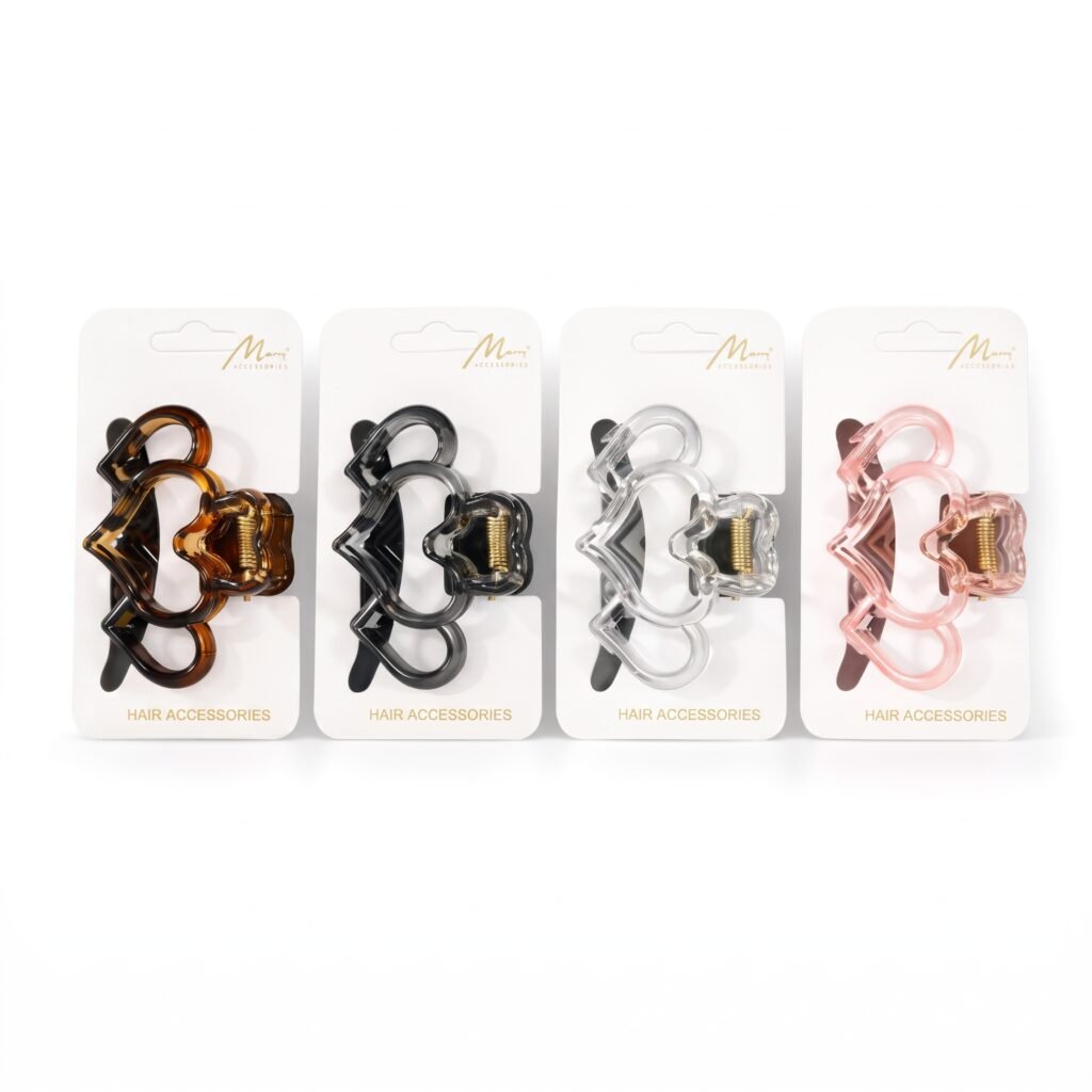 Jaw Clip Medium Mix Colour 3piece Heart Shape #CL918