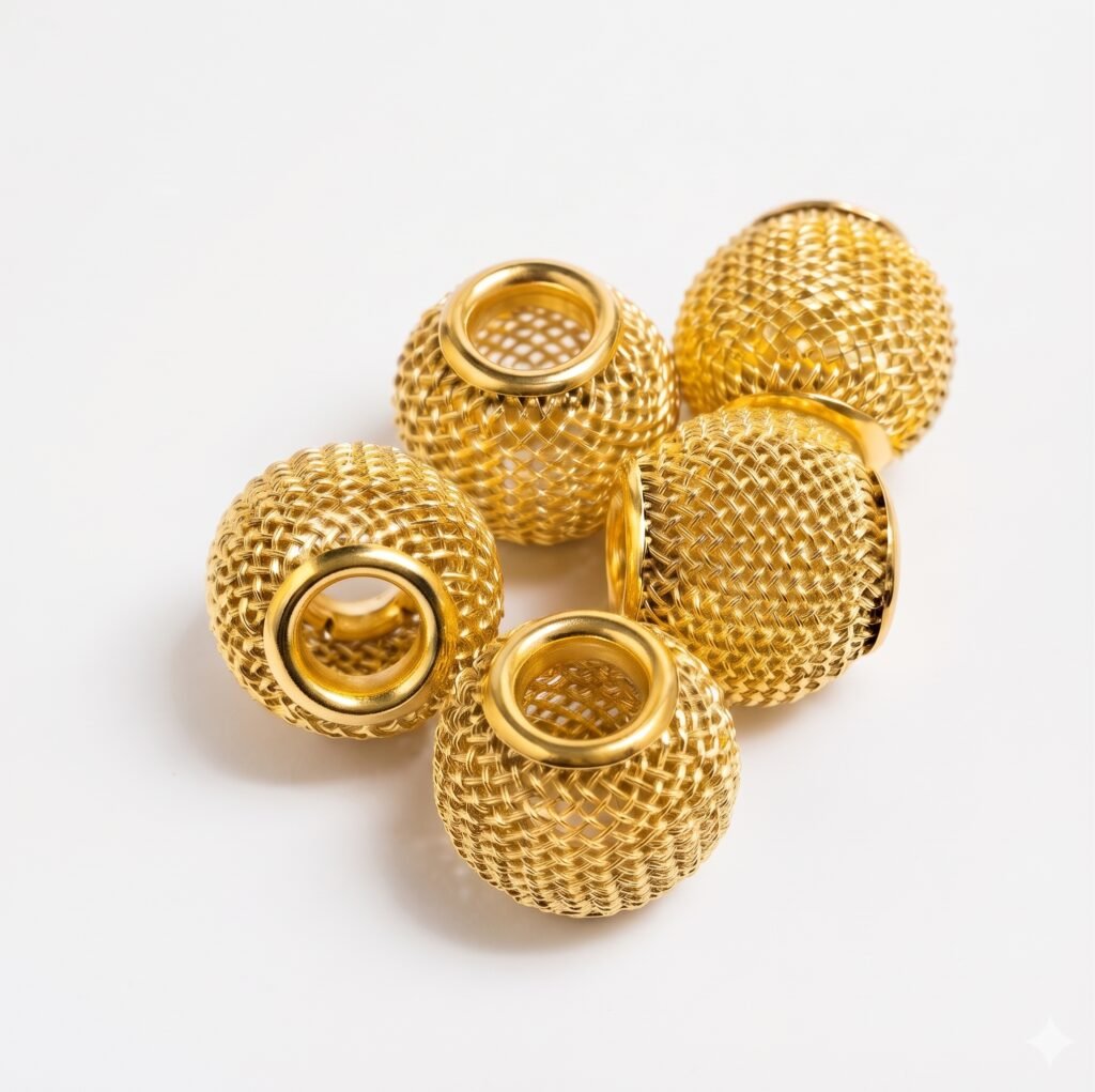 Gold Mesh Hair Rings & Beads Collection – Premium Metallic Hair Braiding Accessories #6061GOL