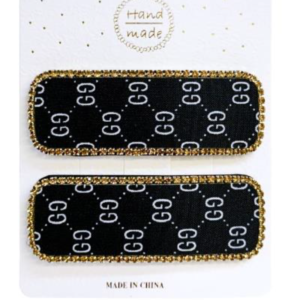 Handmade, Patterned Hair Clip with Glitter Frame #HP904, Black