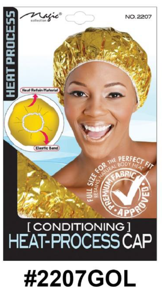 Heat-Process Conditioning Cap in Gold (#2207GOL) with Heat-Retain Fabric and Elastic Band for Enhanced Hair Care.