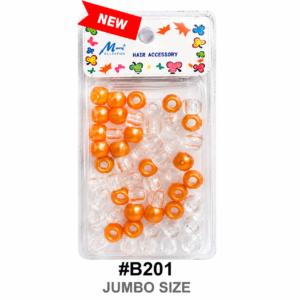 Orange and clear jumbo size hair accessory beads pack #B201 on white background