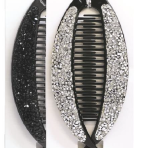 Fashion Accessory, Rhinestone Banana Clip, Black & Silver, #Z3033