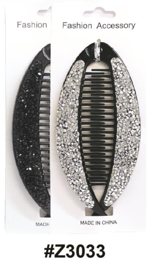 Fashion Accessory, Rhinestone Banana Clip, Black & Silver, #Z3033