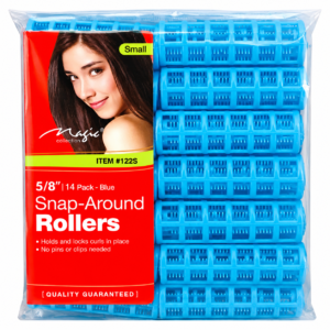 Small blue Snap-Around Rollers 14 pack hair rollers with Magic collection packaging on a white background