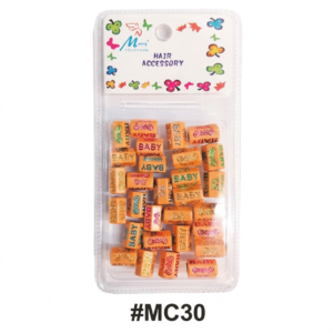 A high-quality, professional product photograph of a blister pack of orange hair beads,