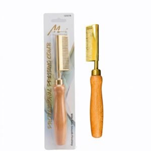 Professional gold pressing comb with smooth wooden handle for hair styling