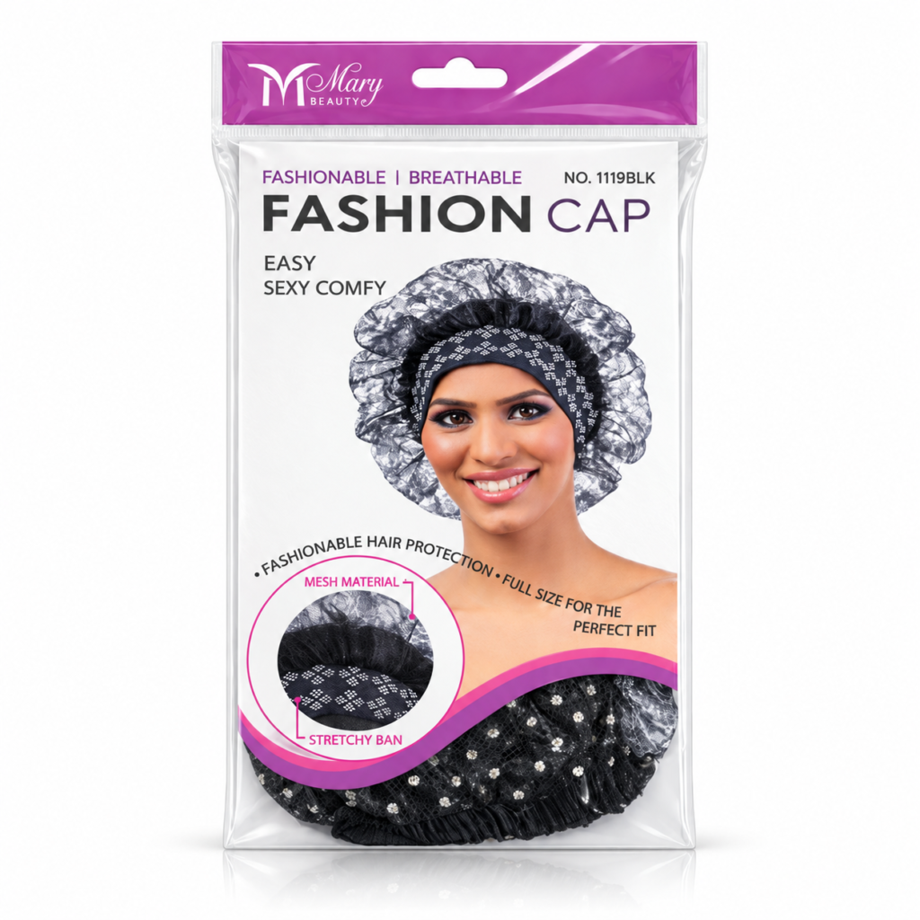 Mary Beauty Fashion Cap Black with Stone #M1119BLK