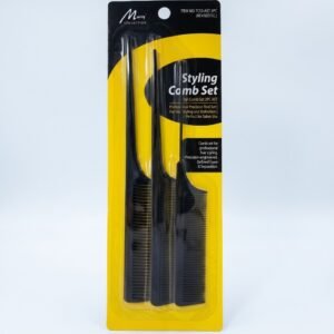 Murry Collection black 3 piece tail comb set for hair styling and sectioning