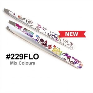 Floral Print Tweezers, Stainless Steel Precision Tool with Multicolor Engraved Design, #229FLO